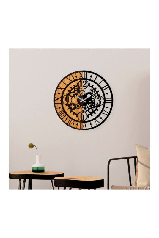 Horloge murale décorative en bois - Noyer Noir