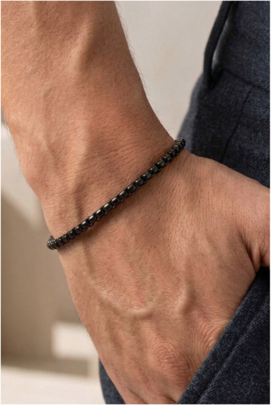 Bracelet en acier - Noir - 19 cm + 4 cm