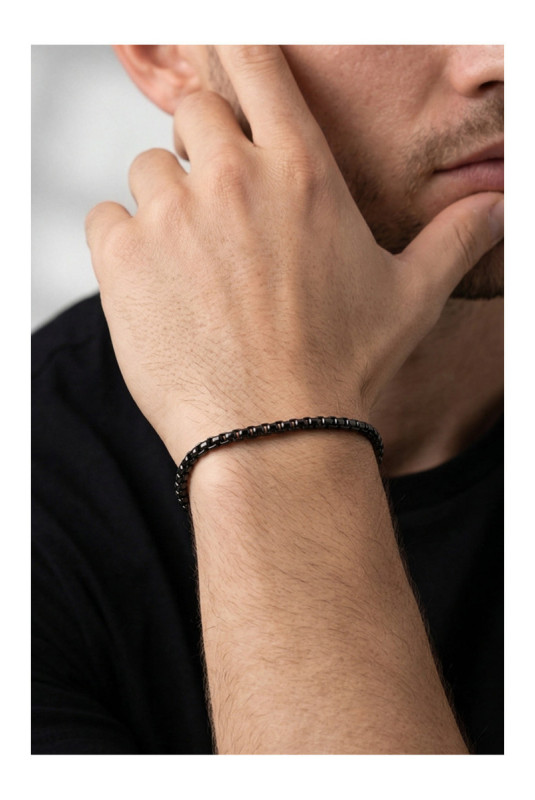 Bracelet en acier - Noir - 19 cm + 4 cm