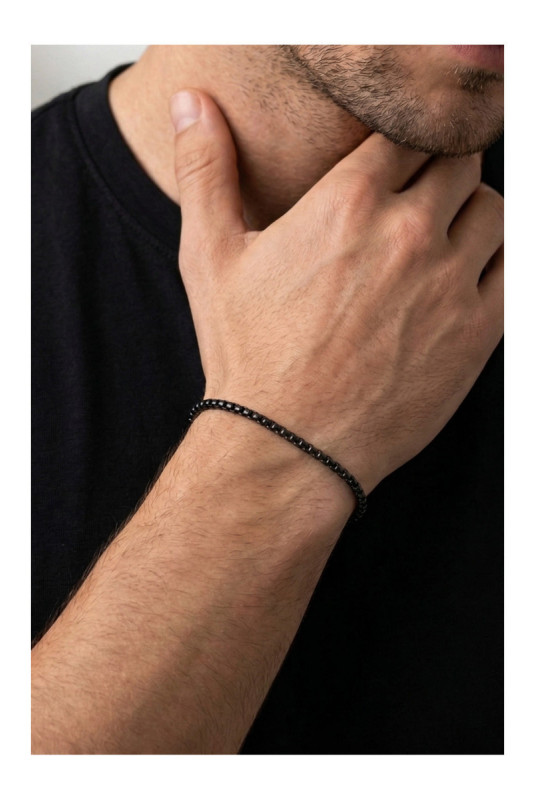 Bracelet en acier - Noir - 19 cm + 4 cm