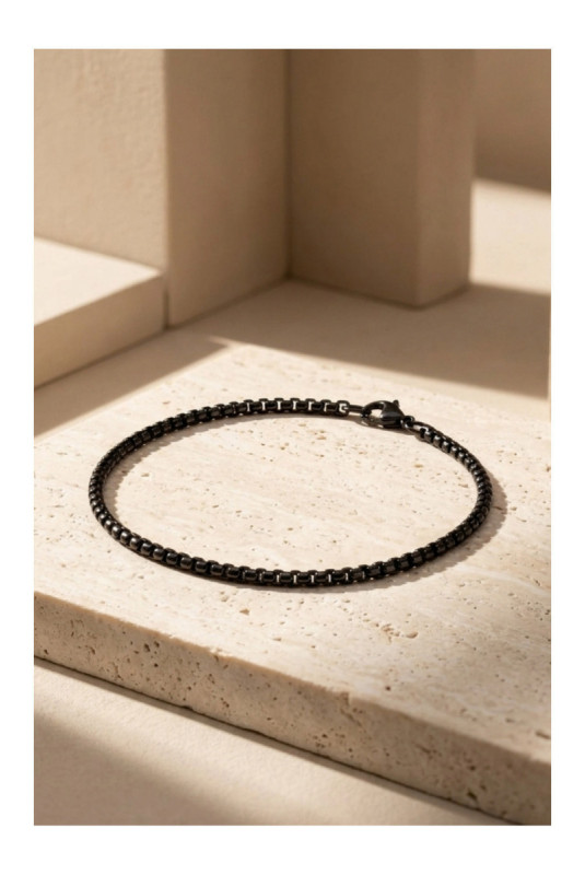 Bracelet en acier - Noir - 19 cm + 4 cm