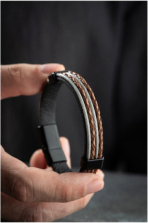 Bracelet en acier - Brun - 21 cm