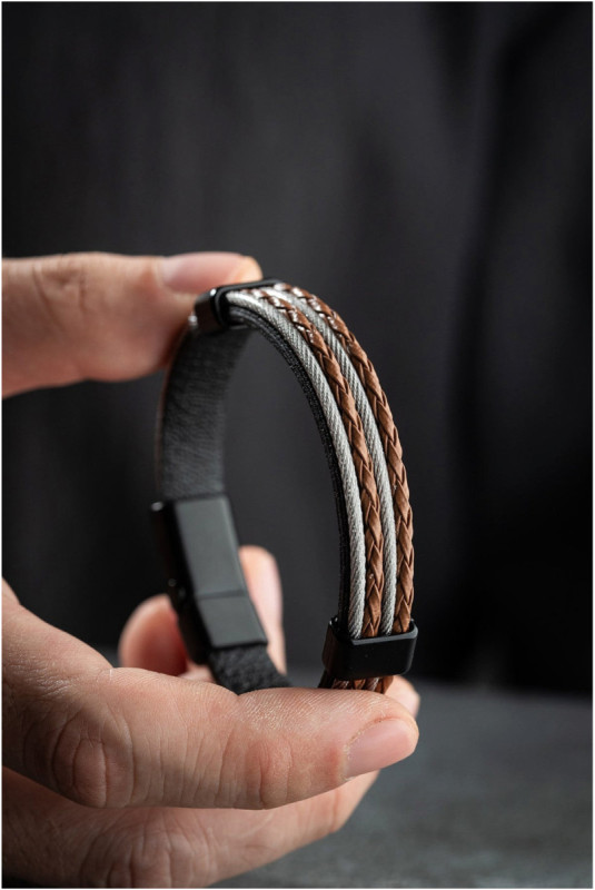 Bracelet en acier - Brun - 21 cm