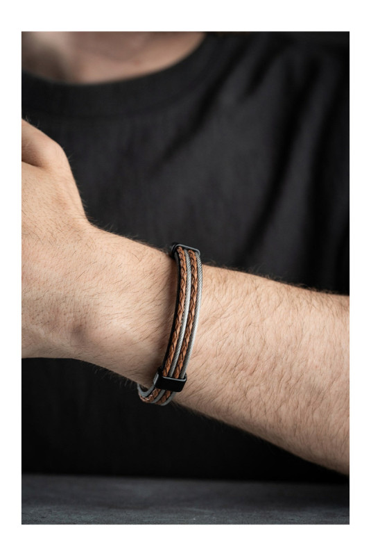Bracelet en acier - Brun - 21 cm