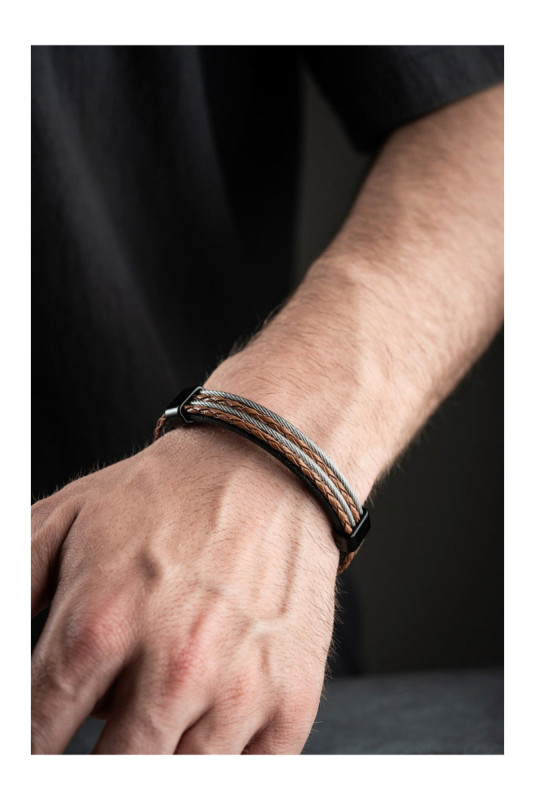 Bracelet en acier - Brun - 21 cm