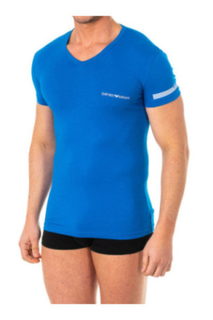 T-shirt col en V manches courtes bleu
