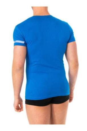 T-shirt col en V manches courtes bleu