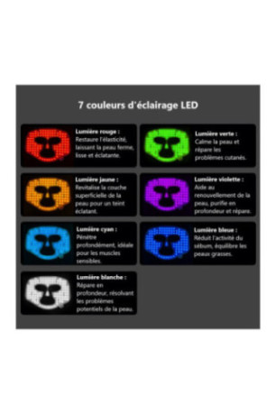 Masque LED visage luminothérapie 7 couleurs noir