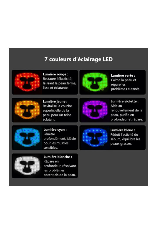Masque LED visage luminothérapie 7 couleurs noir