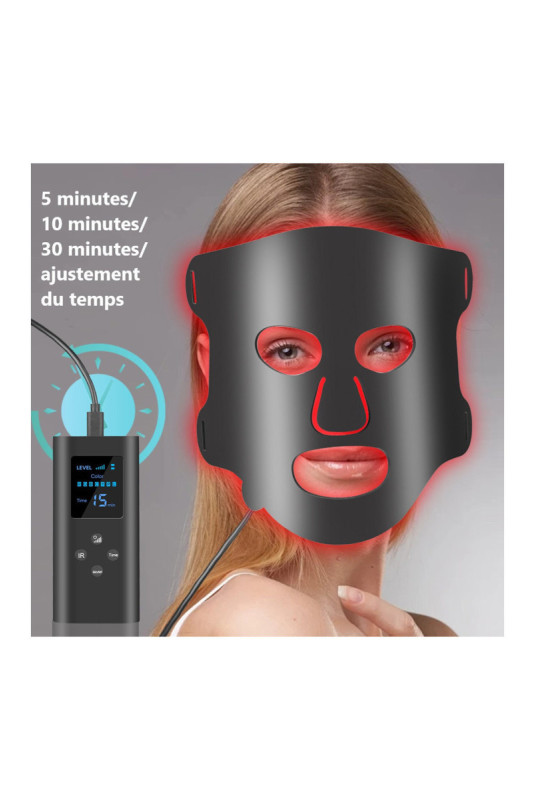Masque LED visage luminothérapie 7 couleurs noir