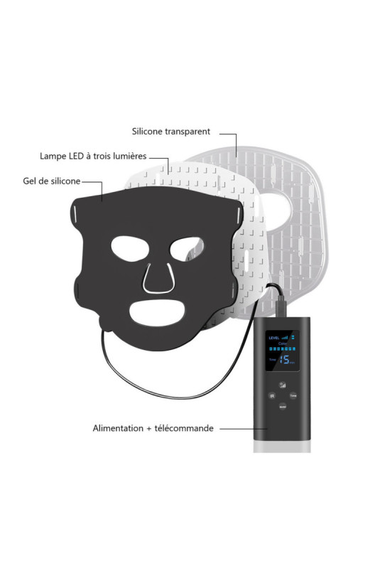 Masque LED visage luminothérapie 7 couleurs noir