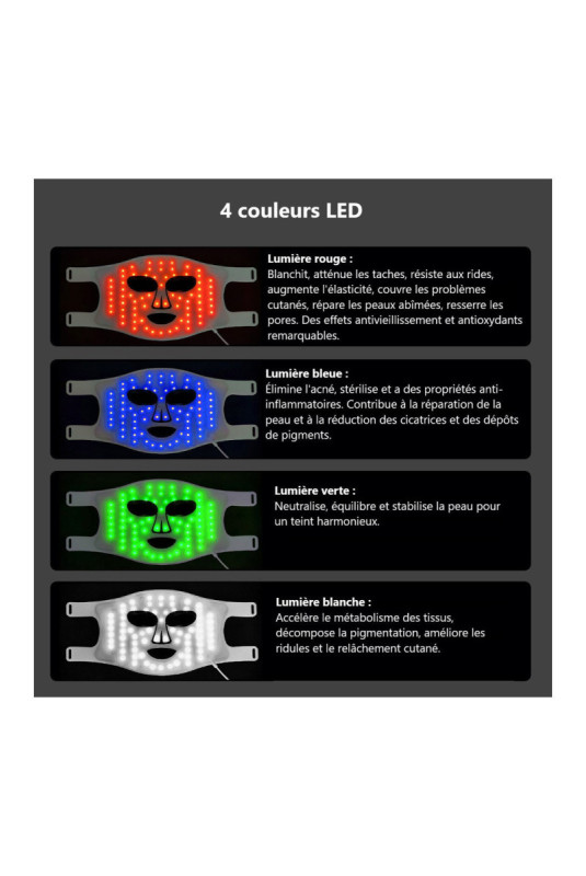 Masque LED visage luminothérapie 4 couleurs Blanc