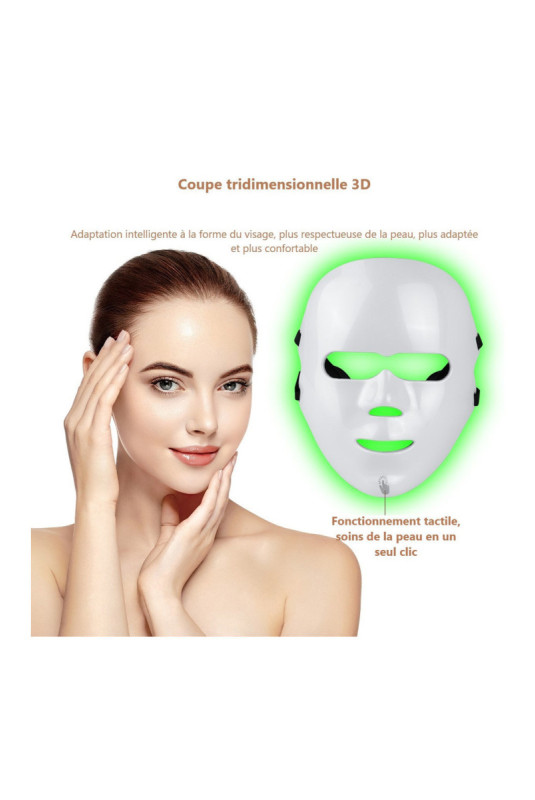 Masque LED visage luminothérapie 7 couleurs Blanc