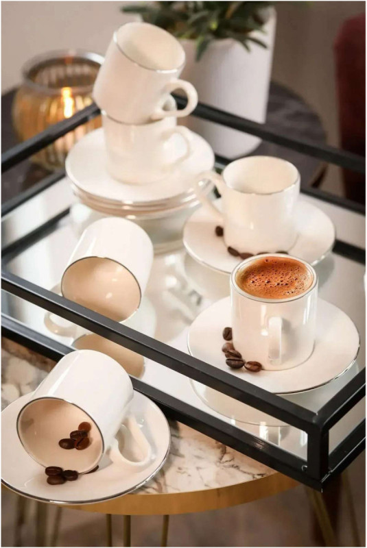 Ensemble de tasses à café (12 pièces) - Argent blanc