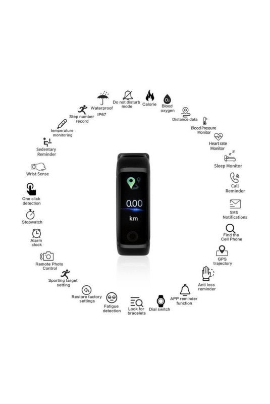 Montre GPS multifonctions Noir 0,96 pouces