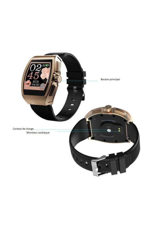 Montre connectée multifonctions Homme Or et noir