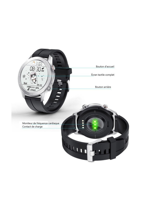 Montre connectée multifonctions Noir et argent 1,3 pouce