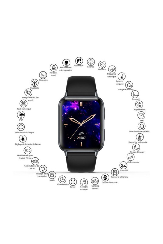 Montre connectée multifonctions Noir 1.81"
