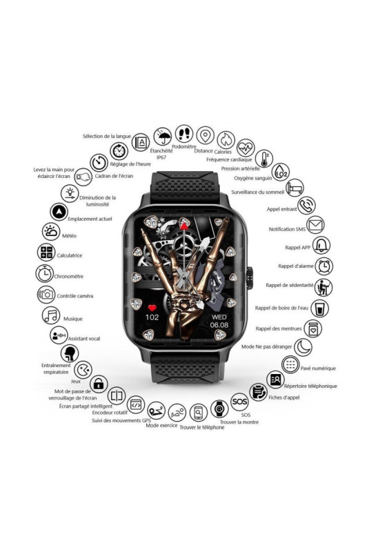 Montre connectée multifonctions Noir