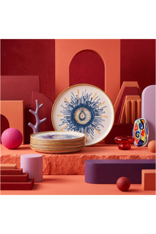 Ensemble d'assiettes à dessert (6 pièces) - Blanc Bleu Orange