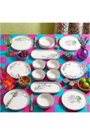 Ensemble petit-déjeuner (14 pièces) - Blanc Violet Vert