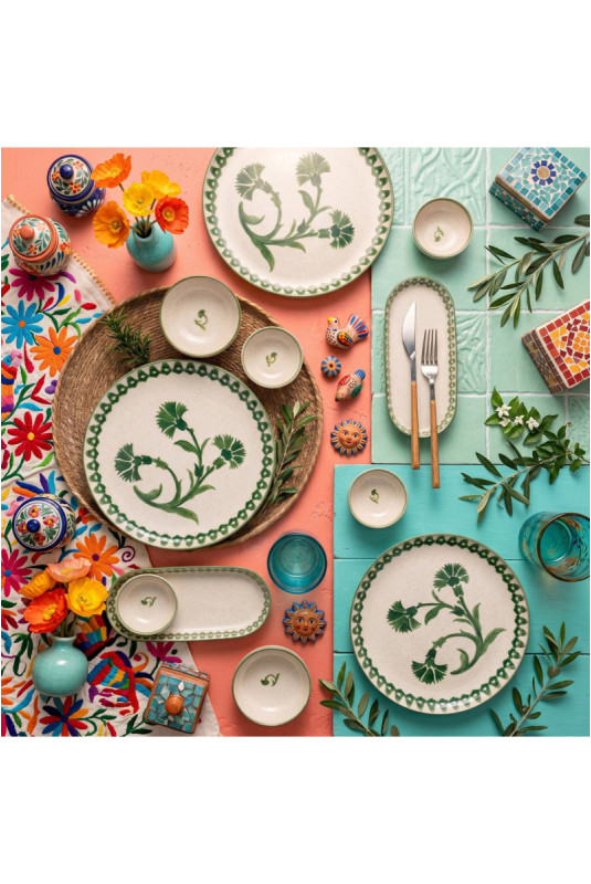 Ensemble petit-déjeuner (14 pièces) - Crème Vert