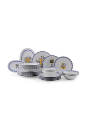 Service de table (26 pièces) - Blanc Jaune Bleu