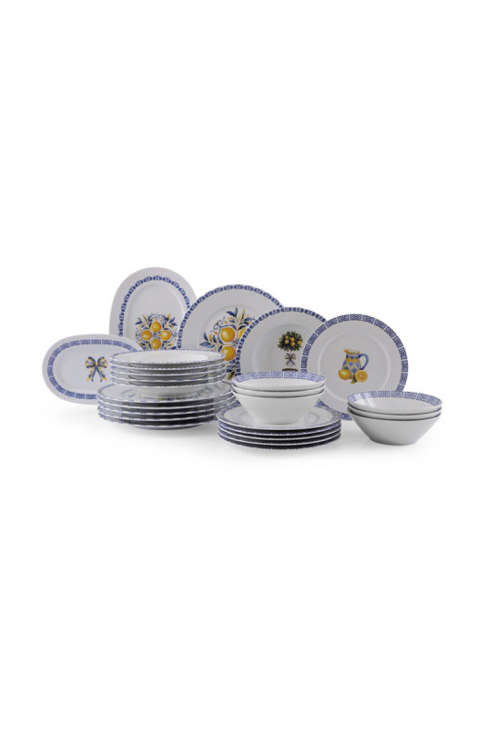 Service de table (26 pièces) - Blanc Jaune Bleu