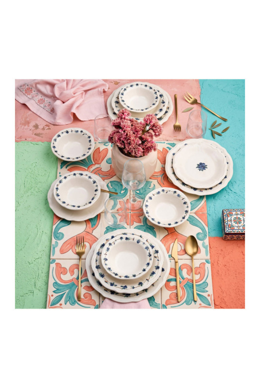 Service de table (24 pièces) - Blanc Bleu Vert