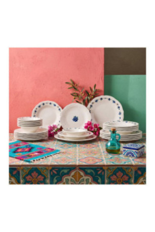Service de table (24 pièces) - Blanc Bleu Vert
