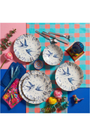 Service de table (24 pièces) - Blanc Bleu Noir
