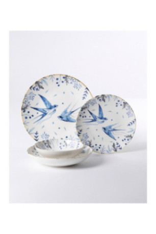 Service de table (24 pièces) - Blanc Bleu Noir