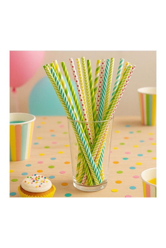 Pailles rayées multicolores 20 cm (Lot de 50)