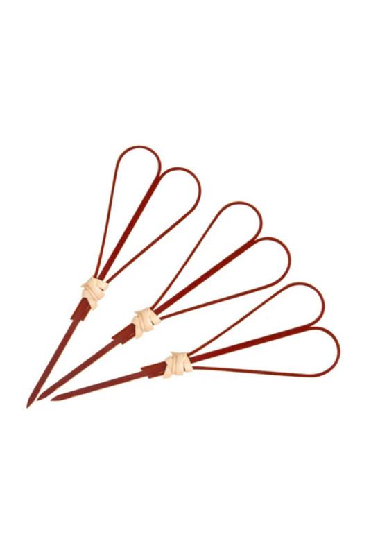 Lot de 50 pics à cocktail Forme cœur Bois naturel et rouge 9 cm