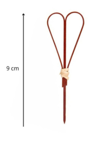 Lot de 50 pics à cocktail Forme cœur Bois naturel et rouge 9 cm
