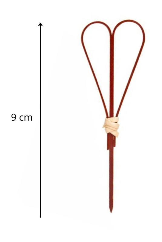 Lot de 50 pics à cocktail Forme cœur Bois naturel et rouge 9 cm