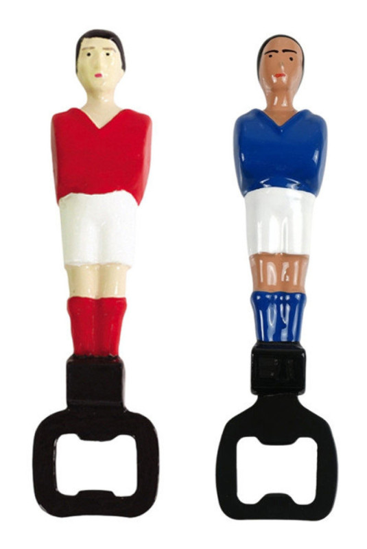 Décapsuleur joueur de babyfoot rouge ou bleu 11 x 3 x 3 cm - Coloris aléatoire