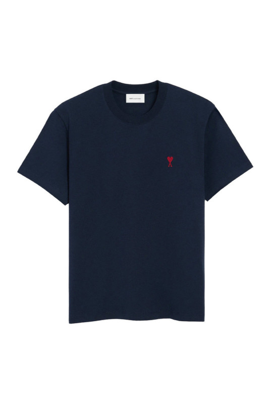 T-shirt Bleu Marine Ami de Coeur Rouge en Coton