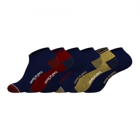 Lot de 6 Paires de Chaussettes Socquettes coton homme - SERGE BLANCO - Bleu / Rouge / Noir / Jaune - SER_CHTC_1_PK6_MO