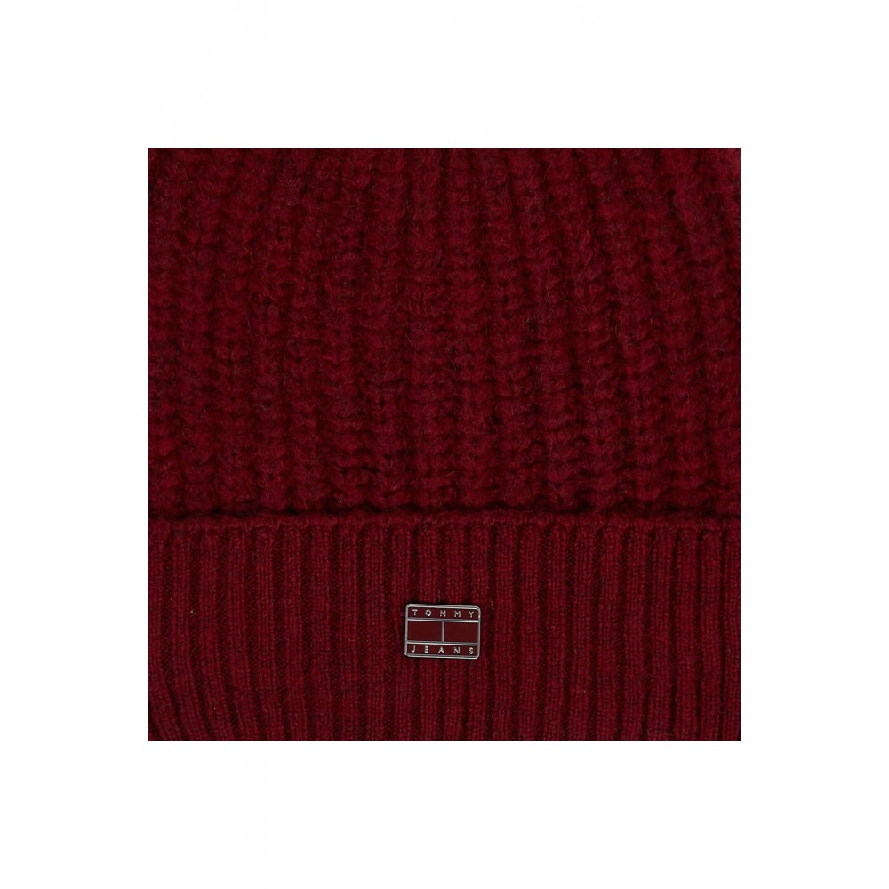 Bonnet logo métal Cosy knit Tommy Jeans VLP Deep Rouge AW0AW15462