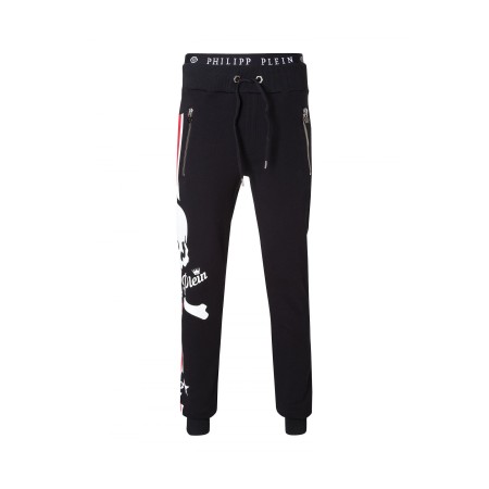 Pantalon sportswear en coton avec bande logo Philipp plein 02R0 BLACK MJT0019