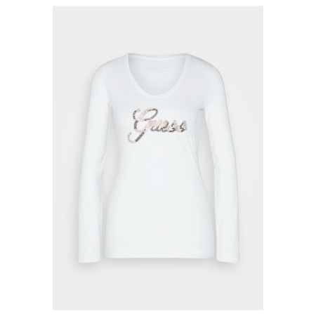 TShirt stretch logo strassé Guess jeans G011 Pure White W3YI37 J1314