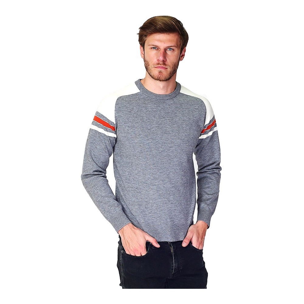 Pull Col Rond Tricolore Homme Blanc