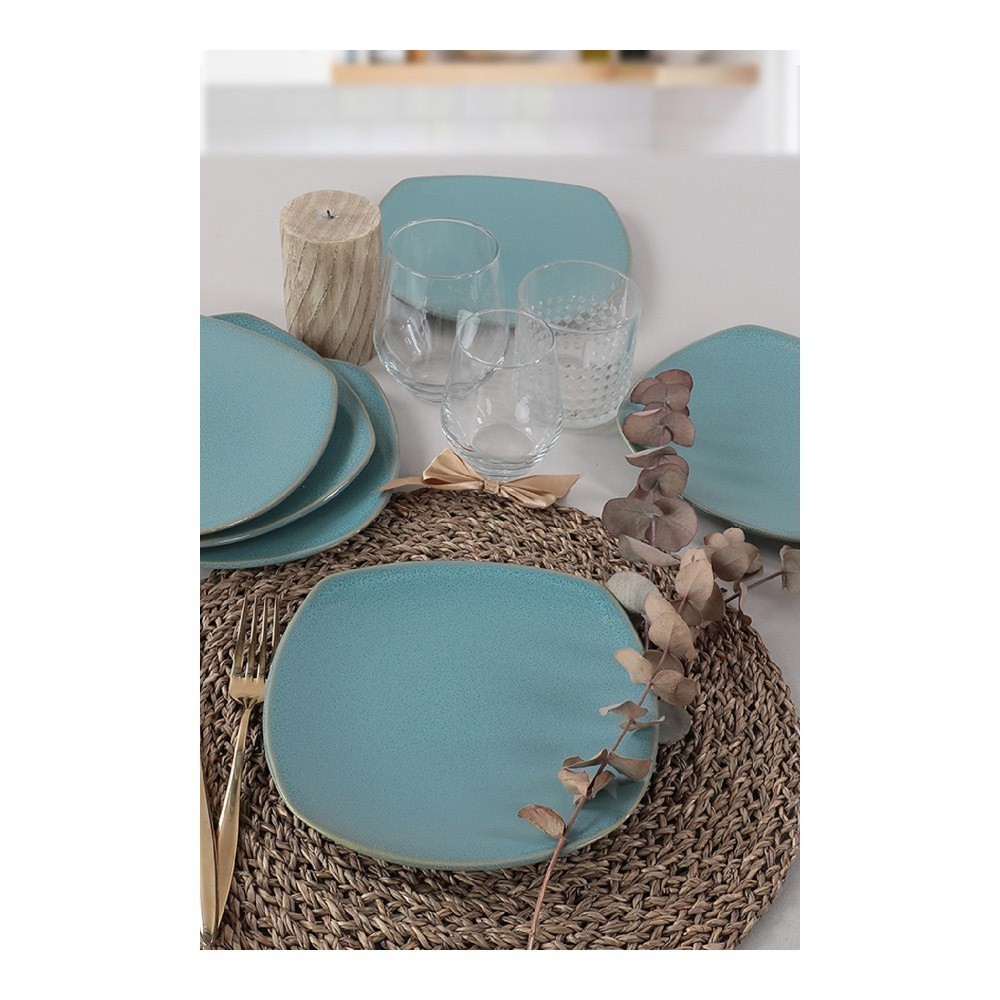 Ensemble d'assiettes à dessert (6 Pièces) - Blue Granite Corner Cake Plate  22 Cm 6 Pièces - Turquoise - Homme Prive