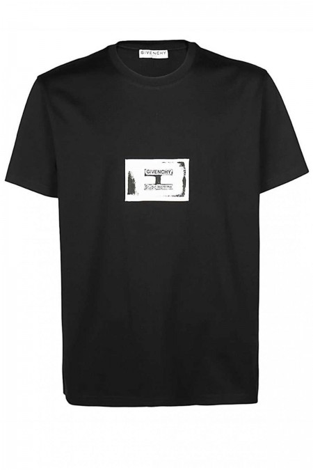 Tee shirt coton à logo patché Givenchy BLACK BM70UQ3002