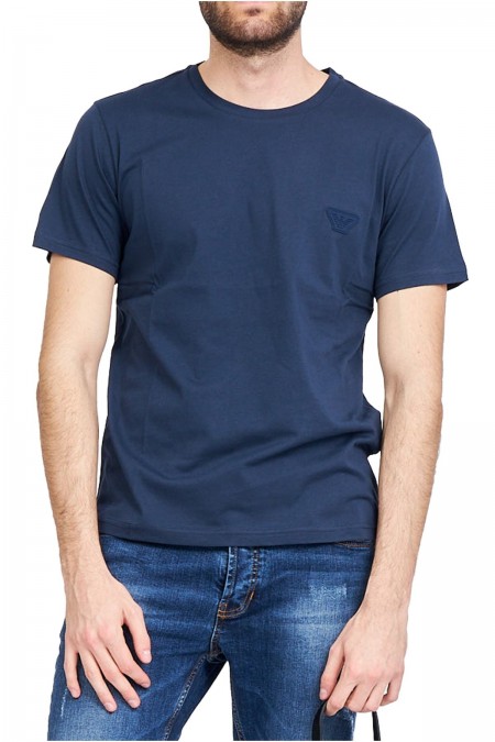 Tshirt coton logo patché Emporio armani 06935 BLU NAVY 211818 3R463