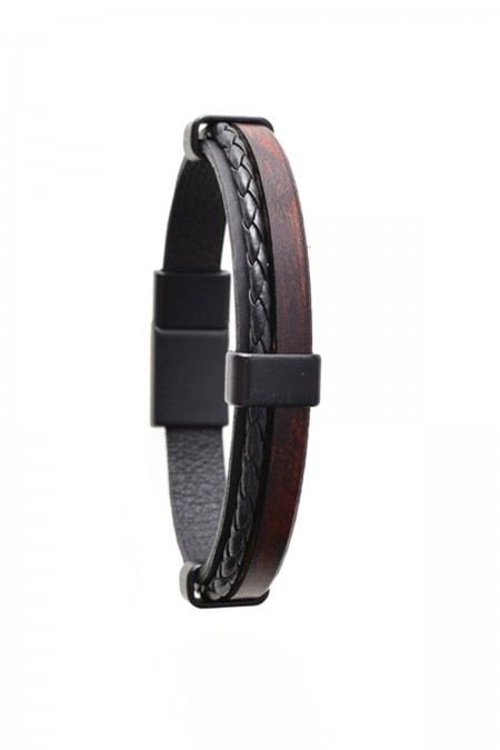 Bracelet cuir véritable L'atelier de Gaspard Marron noir A58 Cuir