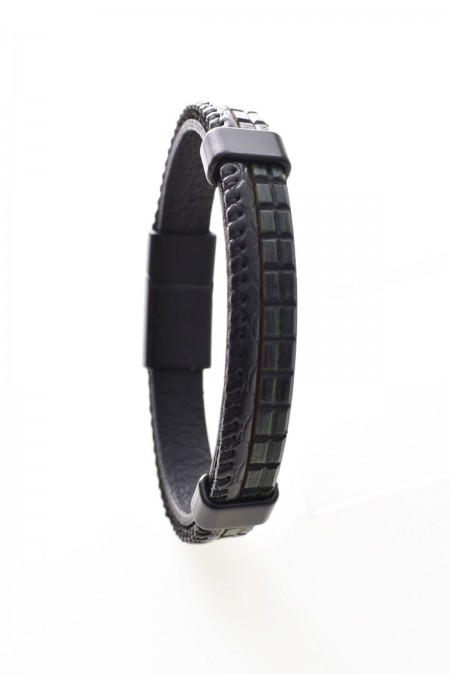 Bracelet cuir véritable L'atelier de Gaspard Vert noir A59 Cuir