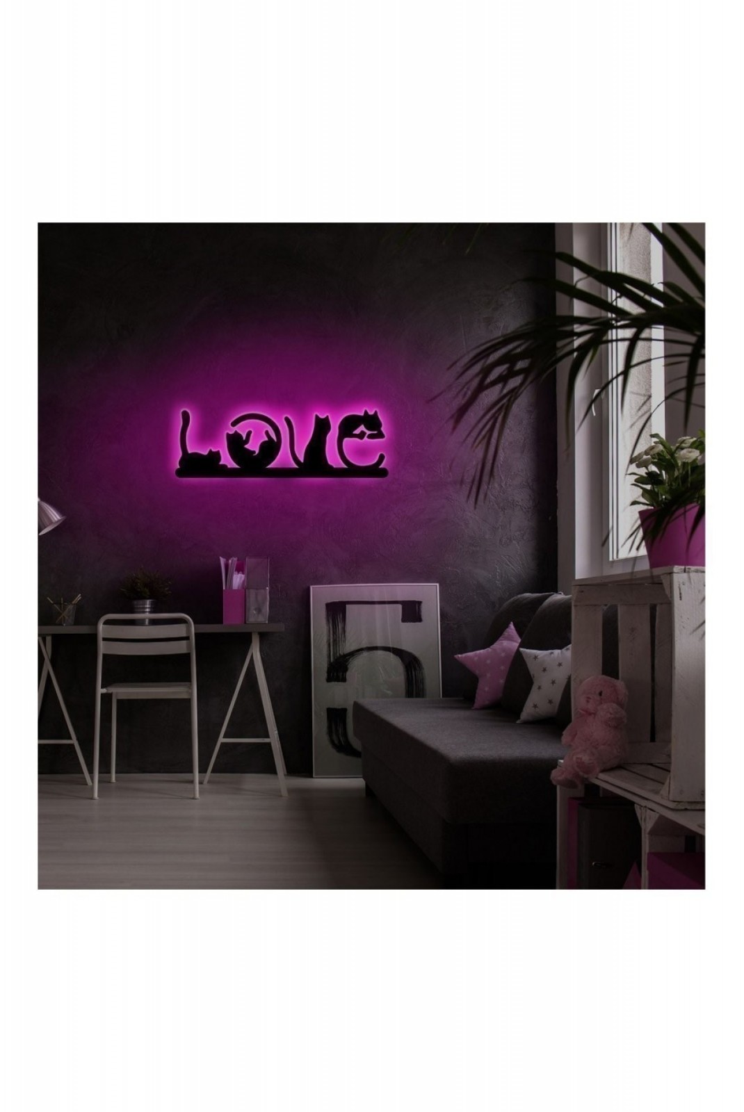 Applique murale Cat Love Neon graph Pink 395NGR1896