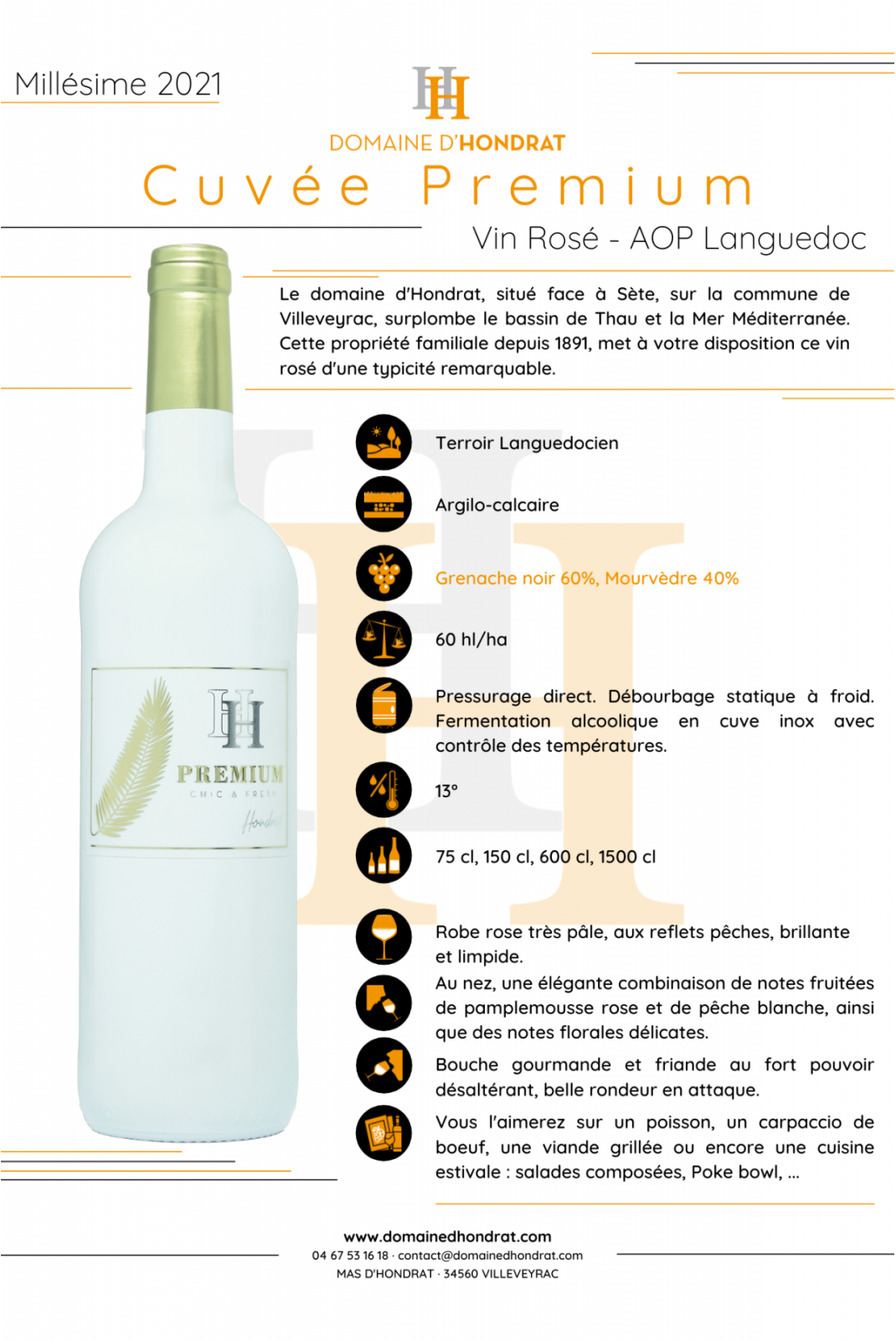 Premium - Rosé - Aop Languedoc - Hondrat - 2021 - 0.75 L x1 DOMAINE D'HONDRAT ROSE HON_PREM75-ROS21-HP